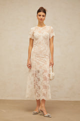 Célia floral-lace midi dress in White