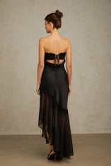 Bernadette black tulle-panelling satin maxi dress