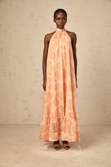 Clémence coral-pink halterneck pattern-print maxi dress