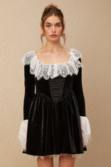 Fabiana black lace-trimmed velvet mini dress