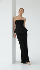 Maison Celie Black Sculpted Peplum Gown