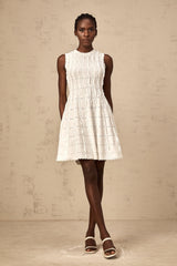 Esmée white ruffled sleeveless knit mini dress