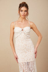 Carmen crystal bustier lace midi dress