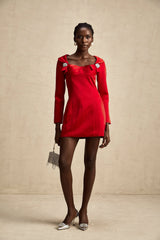 Céline red croset-style satin mini dress