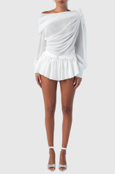 Ephai Ruched Chiffon Ruffle Two Piece Set - White