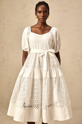 Hélène white corded-lace tiered midi dress