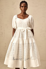 Hélène white corded-lace tiered midi dress