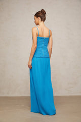 Félicie side-slit pleated maxi dress in Blue