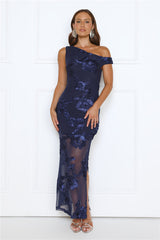 Soirée Off-Shoulder Maxi Dress Navy