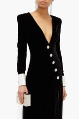 Dorothy Velvet V-neck Slit Maxi Dress