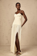 Félicie side-slit pleated maxi dress in Neutrals