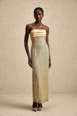 Marguerite gold faux-pearl embellished maxi dress