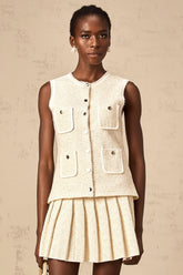 Hélène beige sequined knit vest top & skirt matching set