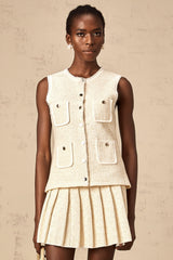 Hélène beige sequined knit vest top & skirt matching set
