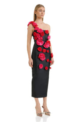 Allyson One Shoulder Floral Midi Bandage Dress