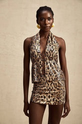 Charlotte leopard-print sequined top & skirt matching set
