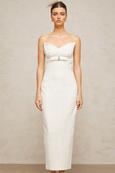 Isaline white corset bow-detail midi dress
