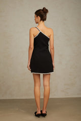 Agathe black one-shoulder embellished mini dress