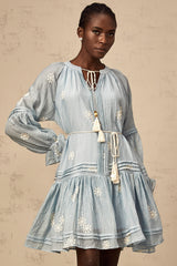 Félicie blue flower-embroidery mini dress