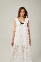 Alora white lace-trim tiered maxi dress