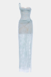 Inina Lace Corset One Shoulder Maxi Dress - Blue