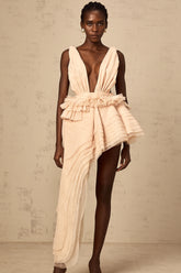 Isoline neutrals ribbon-design asymmetric mini dress