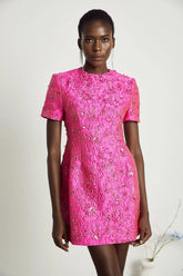 Celestia Floral-Appliqué Embellished Mini Dress