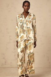 Agnès neutrals floral-print shirt & trousers matching set
