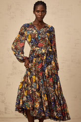 Diane brown bohemian shirring midi dress