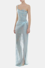 Inina Lace Corset One Shoulder Maxi Dress - Blue