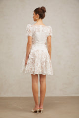 Josette white floral-lace puff mini dress