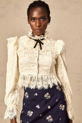 Anaelle off-white bowknot floral-lace blouse