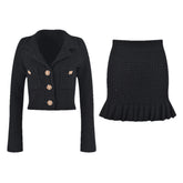 Fatoumata black waffle-knit jacket & skirt matching set