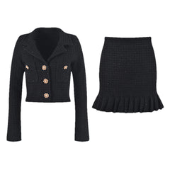 Fatoumata black waffle-knit jacket & skirt matching set