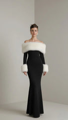 Evelyn Winter Faux-Fur Patchwork Maxi Dress