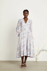 Léa violet floral-print flared midi dress