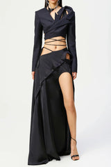 Cassara Asymmetric Lace Up Maxi Skirt