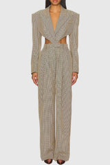 Cordia Houndstooth Belted Cutout Jumpsuit