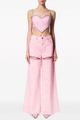 Maeia Rhinestone Cutout Jeans - Pink