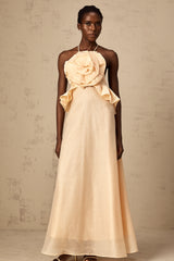 Ginevra pink 3d-petal ruffled maxi dress
