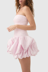 Coleka Floral Print Strapless Ruched Mini Dress - Pink
