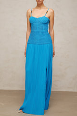 Félicie side-slit pleated maxi dress in Blue