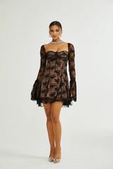 Cyrielle black flared-cuff long-sleeved dress