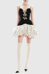 Jamara Bow Embellished Puff Dot Mini Dress