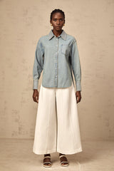 Flavie blue rhinestone-embellished denim shirt