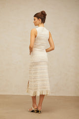 Giada white flower knit top & skirt matching set