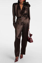 Daiki Satin Belted Straight Pants