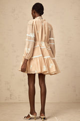 Margaux neutrals flower-embroidery tiered mini dress