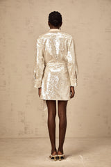 Aurore wrap-design sequined mini shirt dress