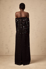 Gabrielle black crystal off-shoulder maxi dress
